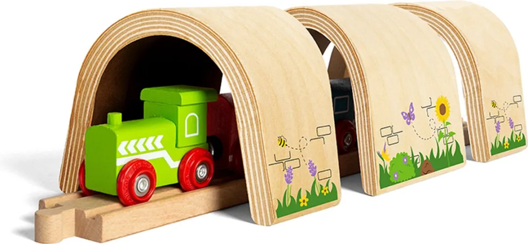 BIGJIGS Houten Treintunnel BJT604 Verlengstuk - 1 Stuk - Meerdere kleuren