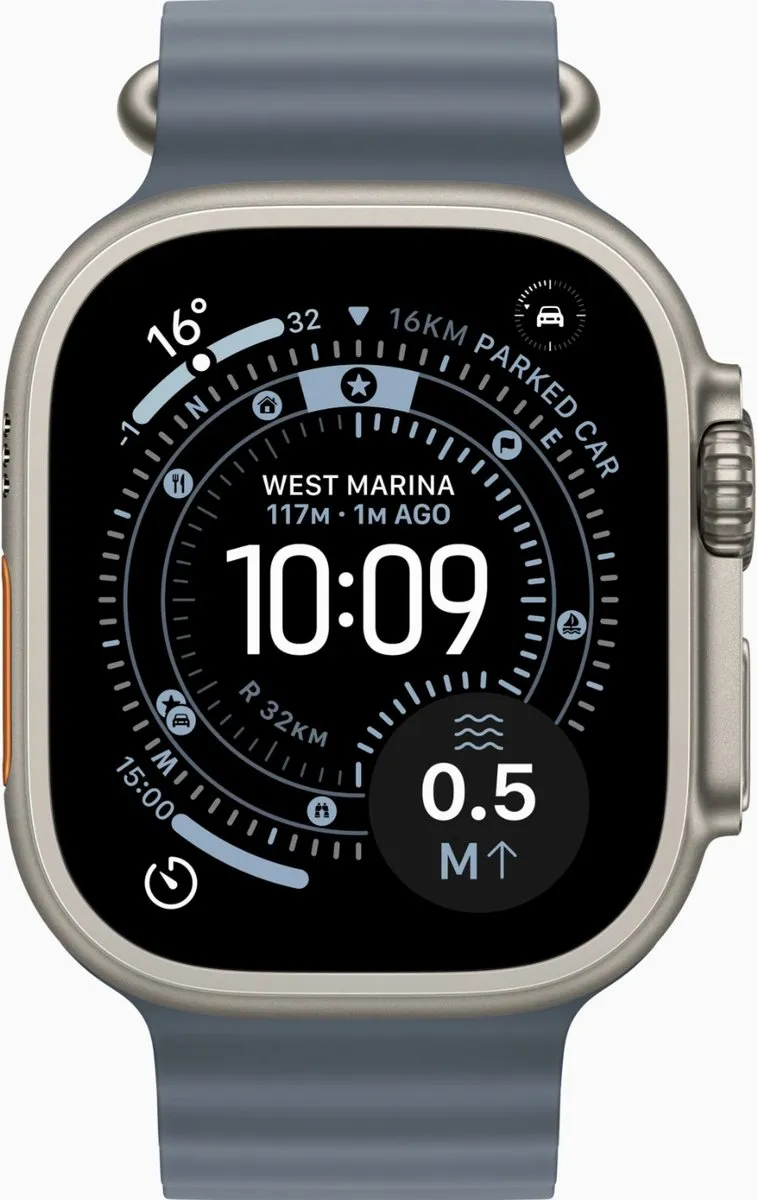 Apple Watch Ultra 3 49mm - Natural Titanium Blauw Oceanband