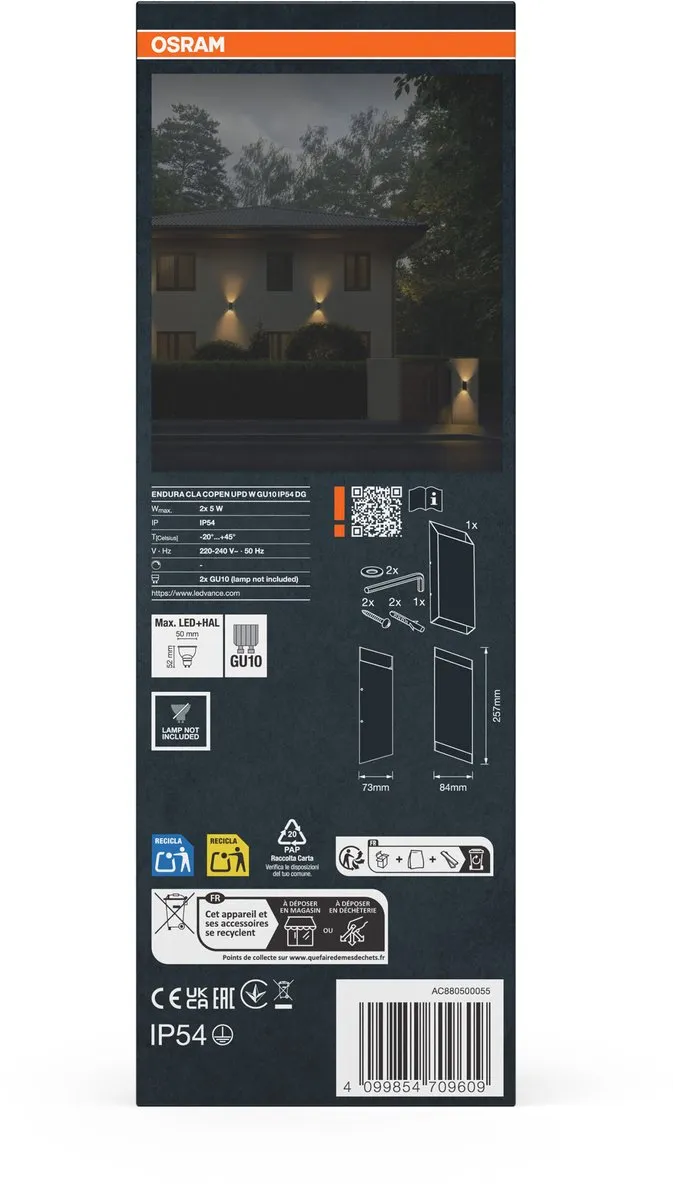 Osram Endura Classic Copen Updown Wall GU10 IP54 - Donkergrijs - afbeelding 6 van 6