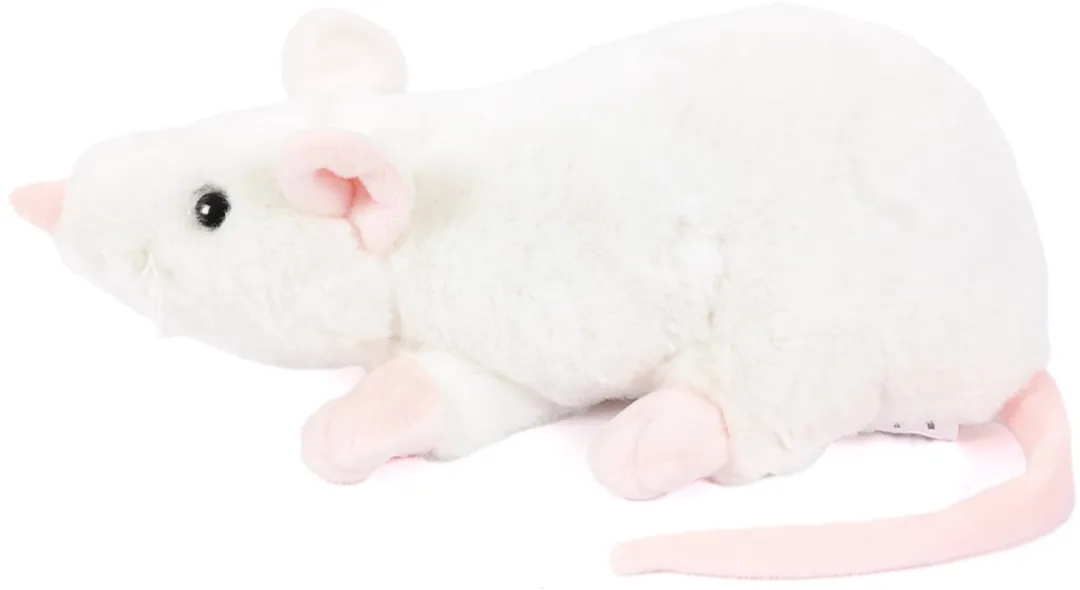 PIA Soft Toys Pluche Muis Liggend 23cm - Wit/Roze