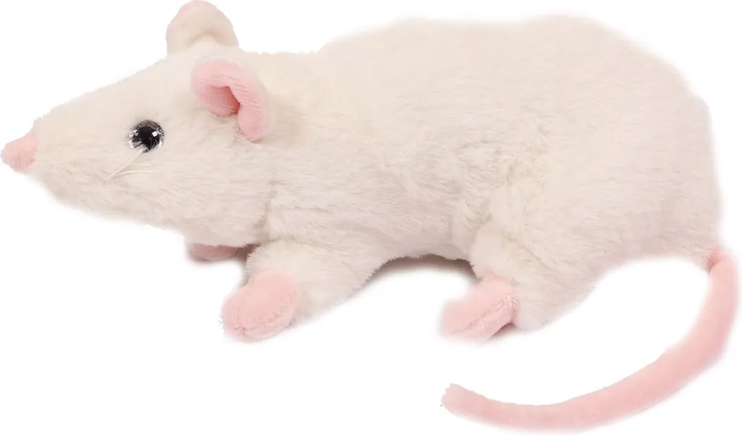 PIA Soft Toys Pluche Muis Liggend 23cm - Wit/Roze