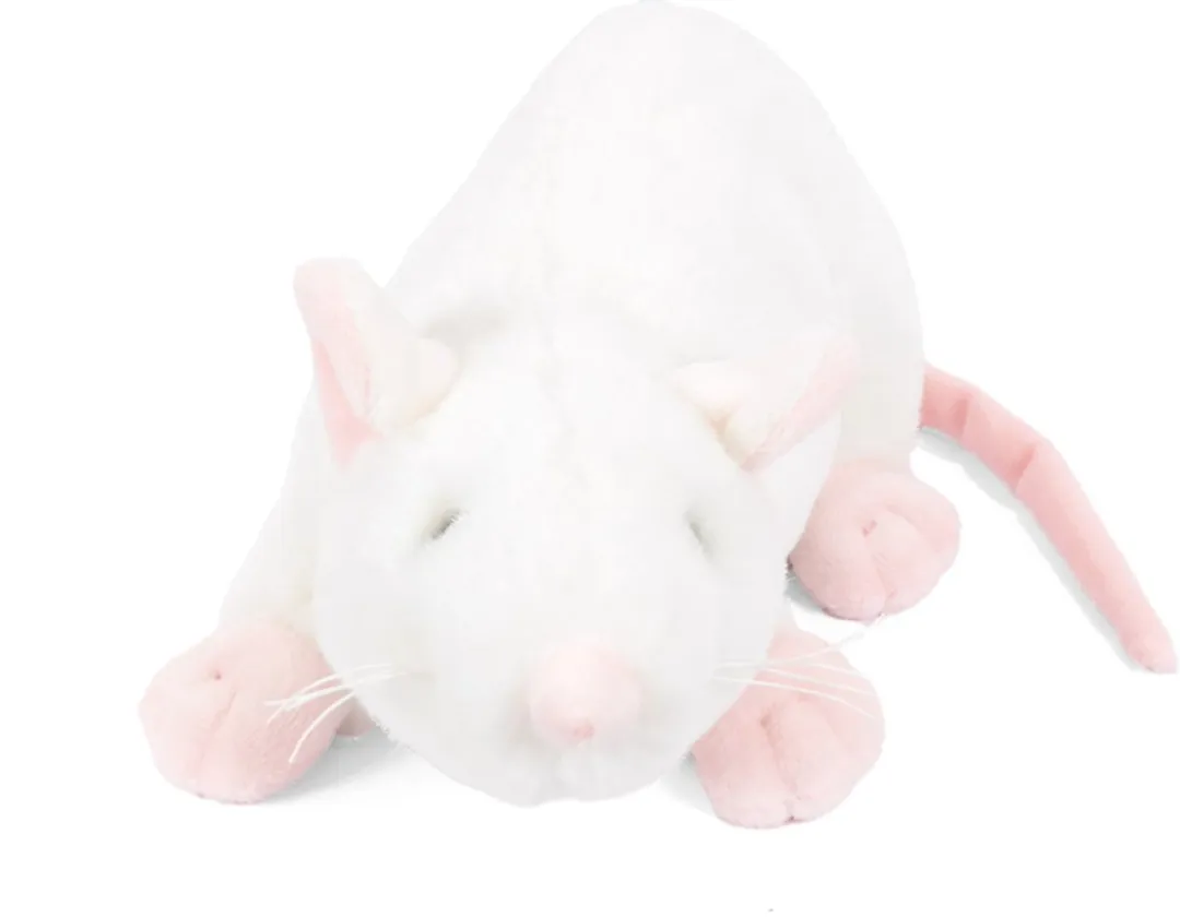 PIA Soft Toys Pluche Muis Liggend 23cm - Wit/Roze