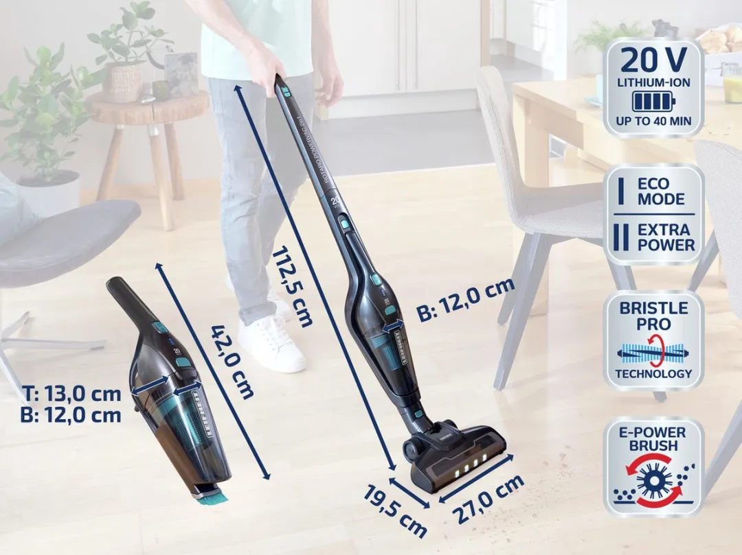 Leifheit Rotaro Powervac 2in1 steelstofzuiger - met kruimelzuiger - 20V