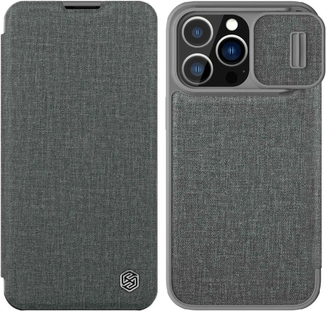 Nillkin Qin Pro Hoesje iPhone 14 Pro Max - 2 Pasjes Grijs