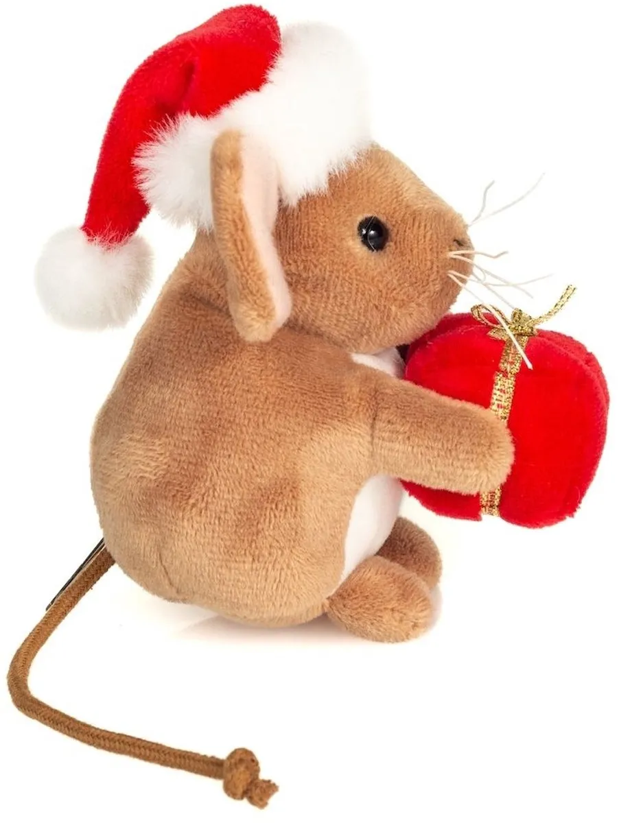Hermann Teddy Kerst Muis Knuffel 11cm - Bruin/Rood