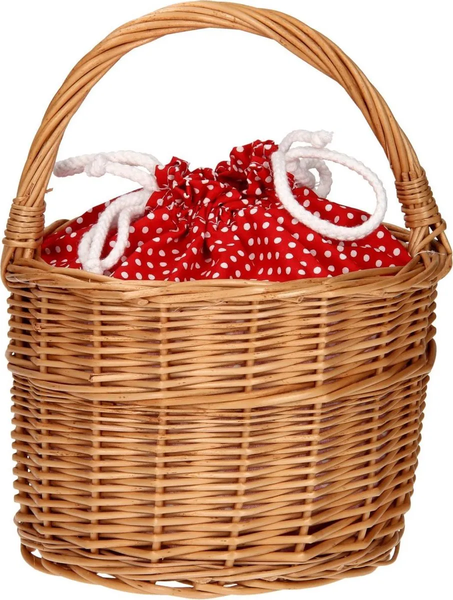 ThimbleToys Rieten Mandje Rood met Stippen 30cm
