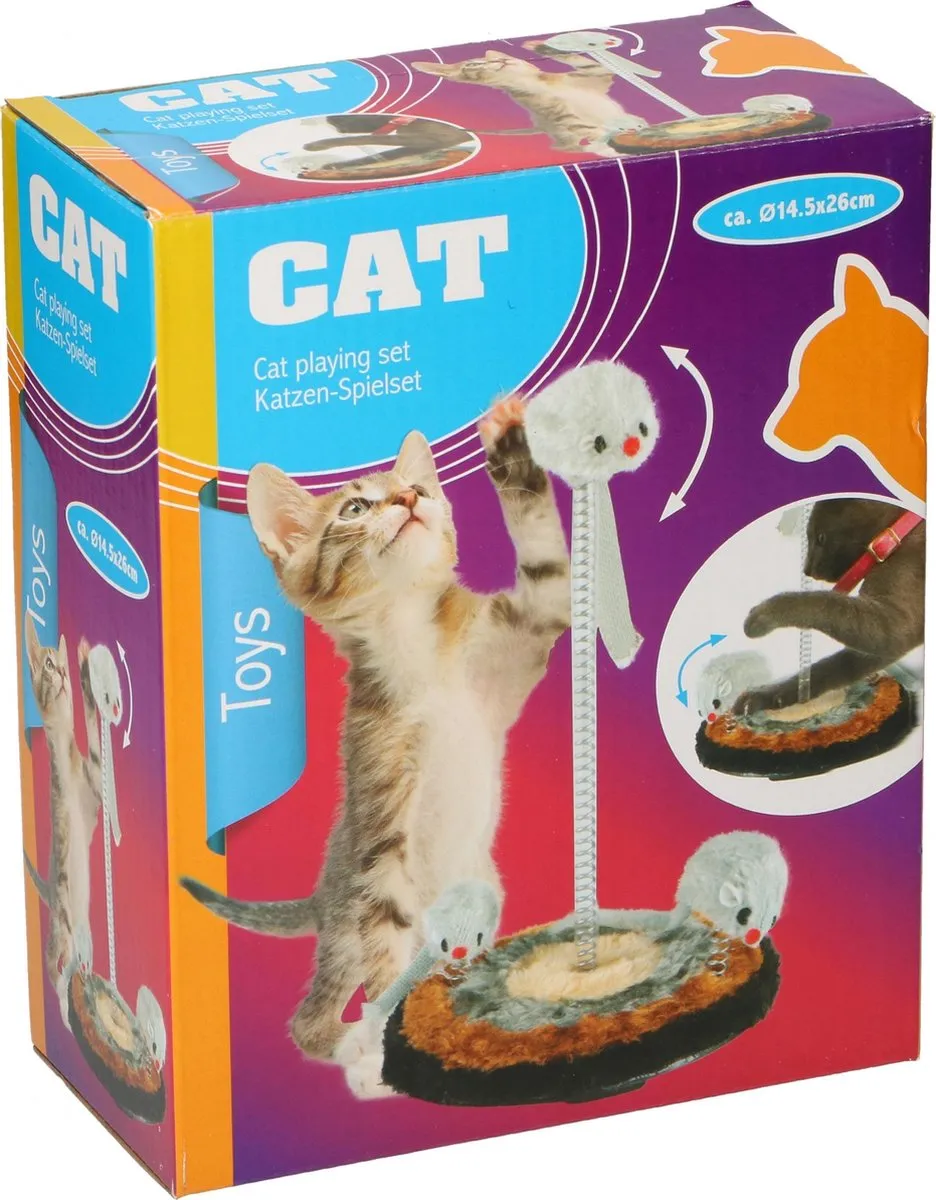 Tom Kattenspeeltjes - 26 X 14 Cm - Pluche/staal - Grijs/zwart - kattenspeelgoed