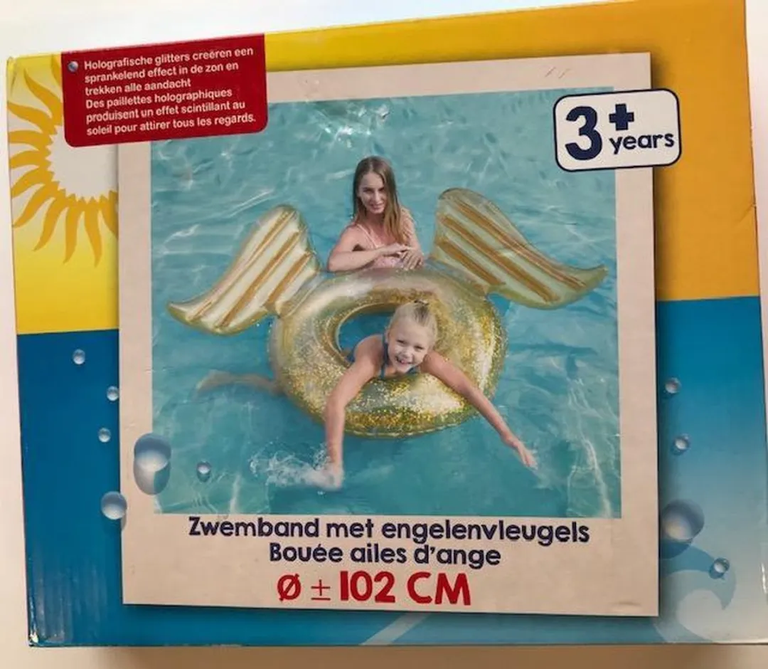 Opblaasbaar donut zwemband met engelenvleugels -  102 cm