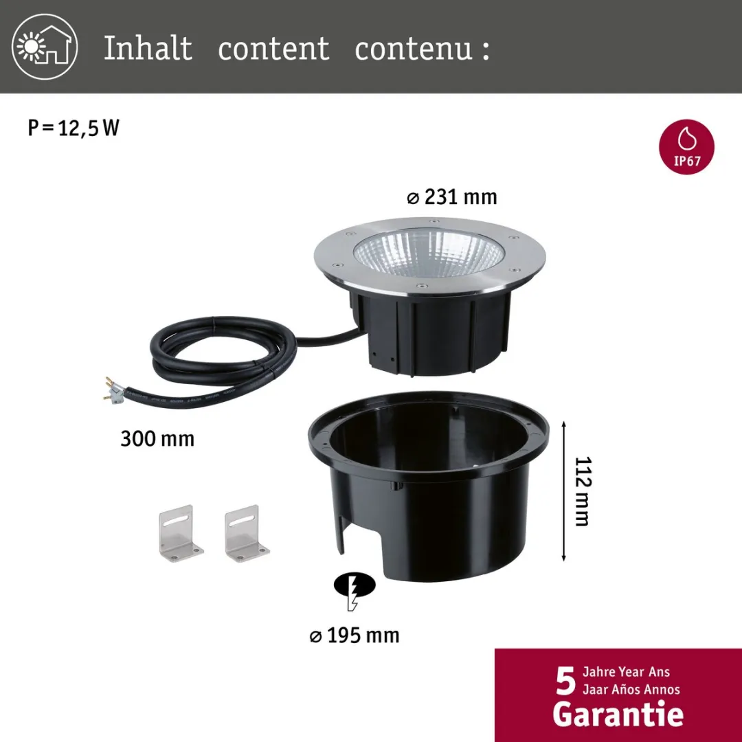 Paulmann LED Grondinbouwlamp Durea IP67 12,5W 870lm - Edelstaal