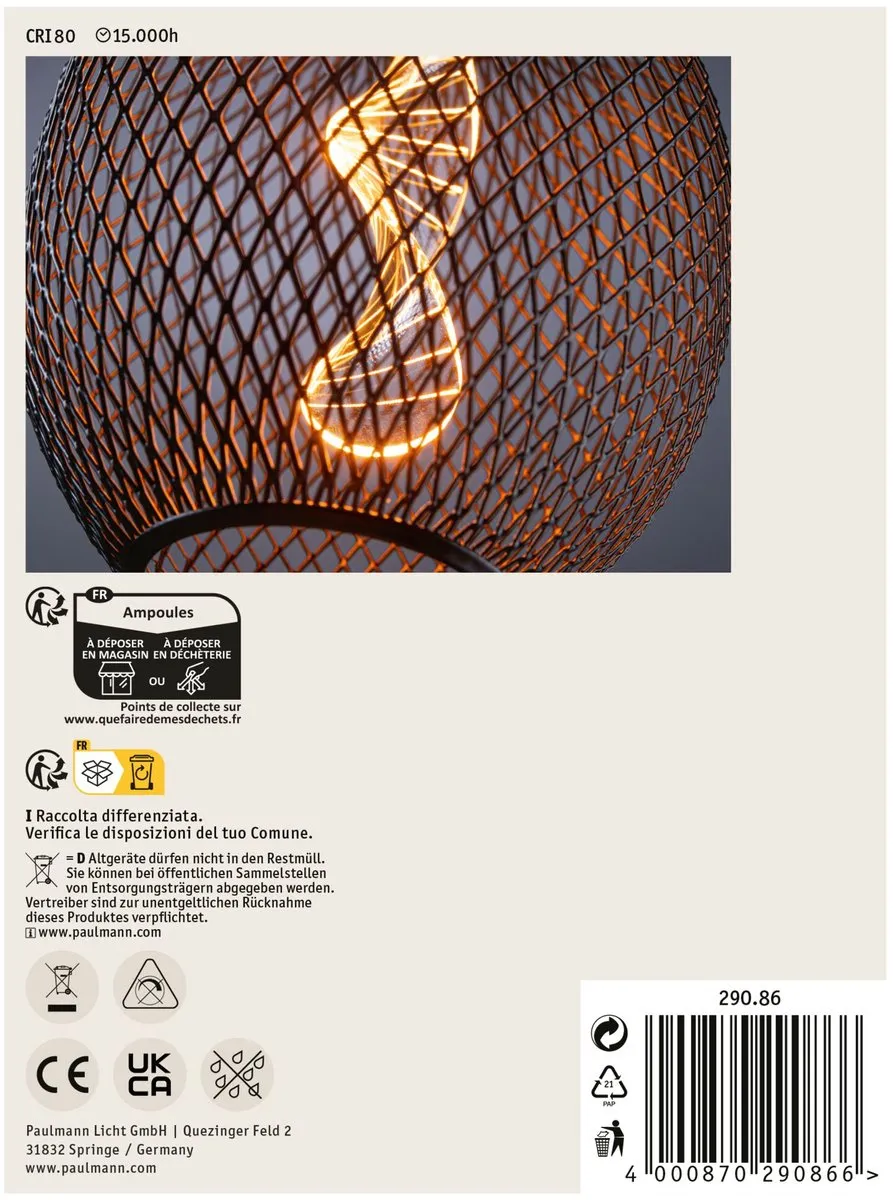 Paulmann Metallic Glow LED Globe E27 Helix 3,5W 1800K - Zwart - afbeelding 6 van 6