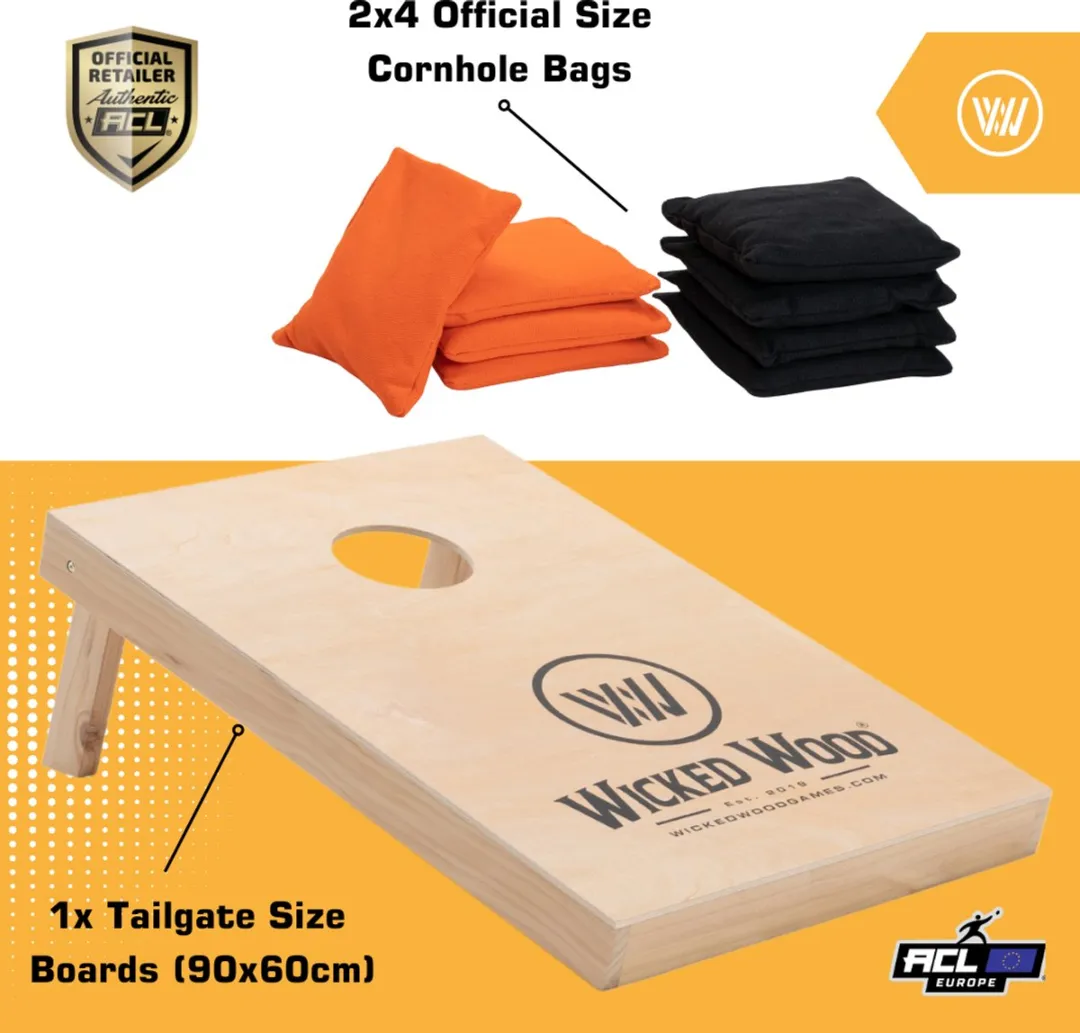 Wicked Wood Games Cornhole Starting Kit ACL Licentie 90x60cm - Lichtbruin/Zwart/Oranje