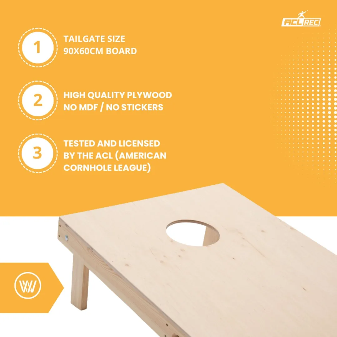 Wicked Wood Games Cornhole Starting Kit ACL Licentie 90x60cm - Lichtbruin/Zwart/Oranje