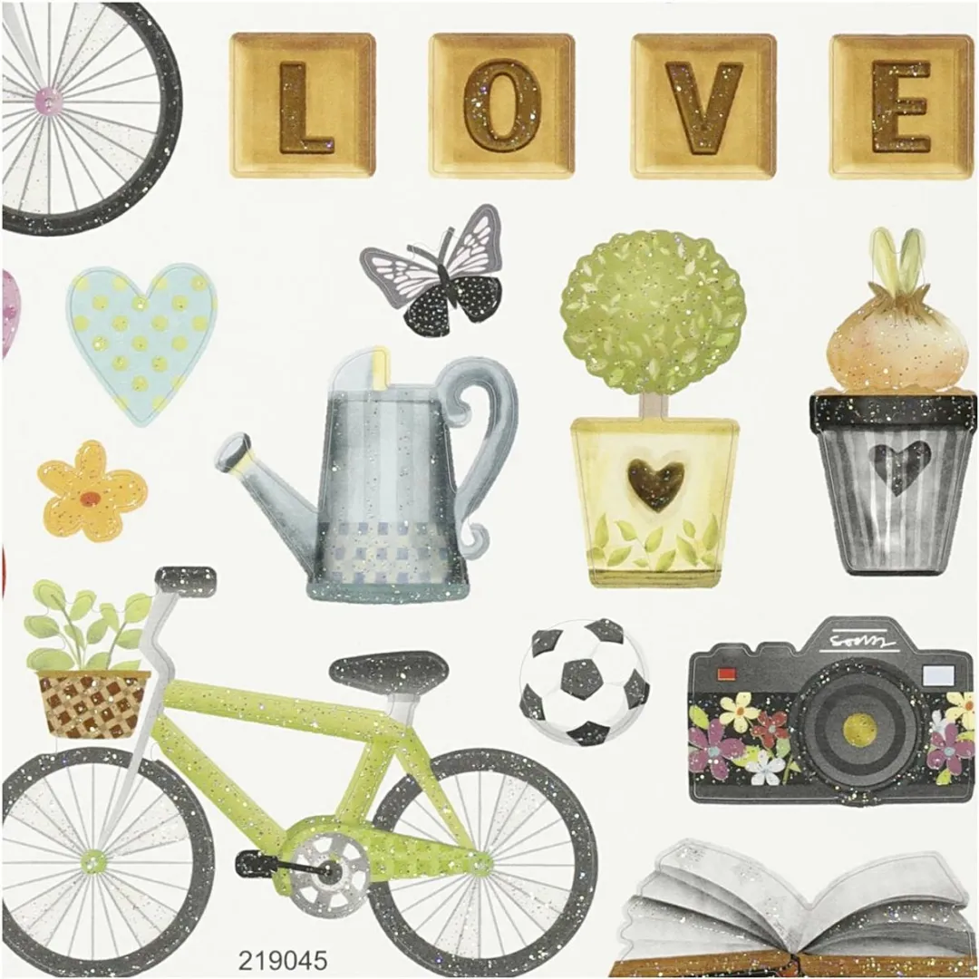 Creativ Company Stickers Vrije Tijd - Fiets Bloemetjes Koffie 15x16,5cm