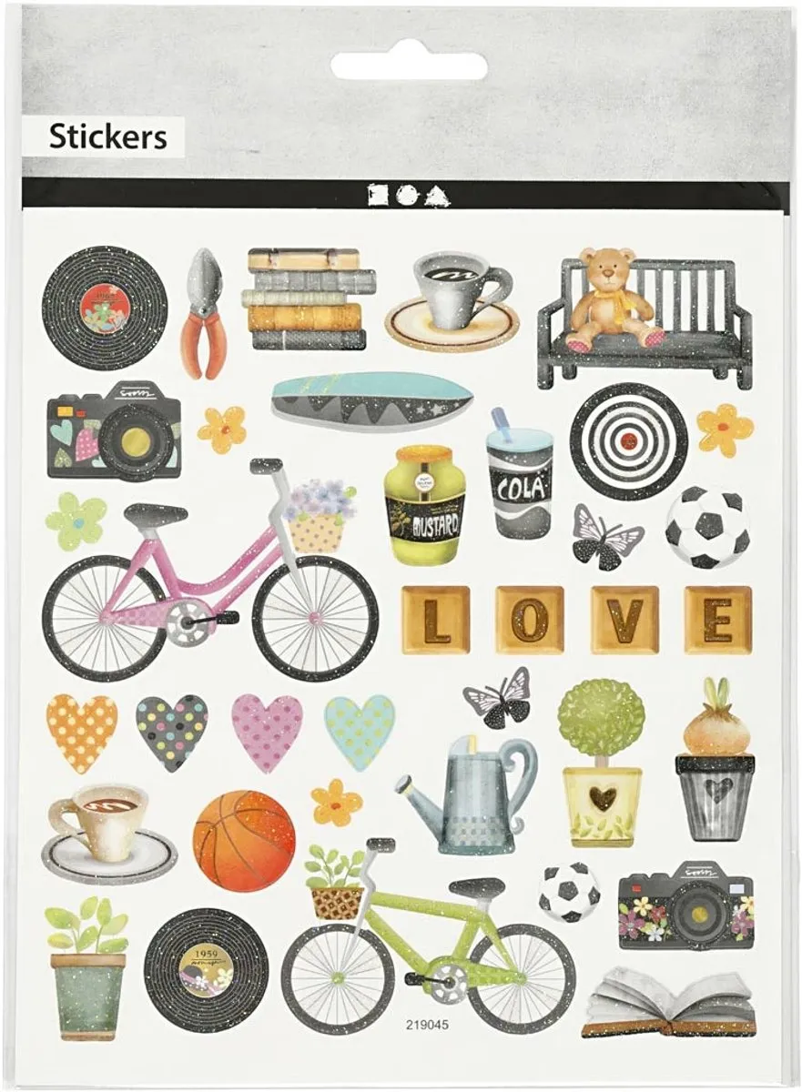 Creativ Company Stickers Vrije Tijd - Fiets Bloemetjes Koffie 15x16,5cm