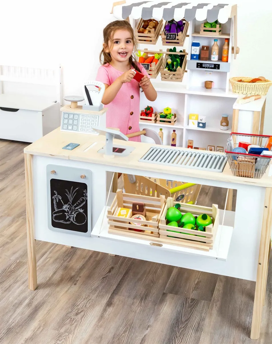 Small Foot Houten Winkel met Kassa en Loopband - Blank hout