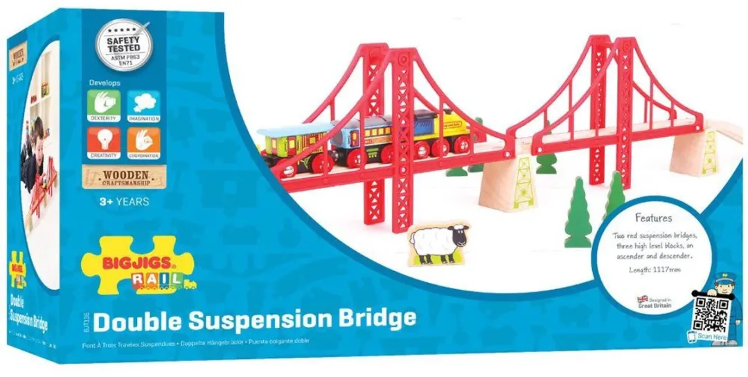 BIGJIGS Houten Rails Dubbele Hangbrug BJT136 - Rood