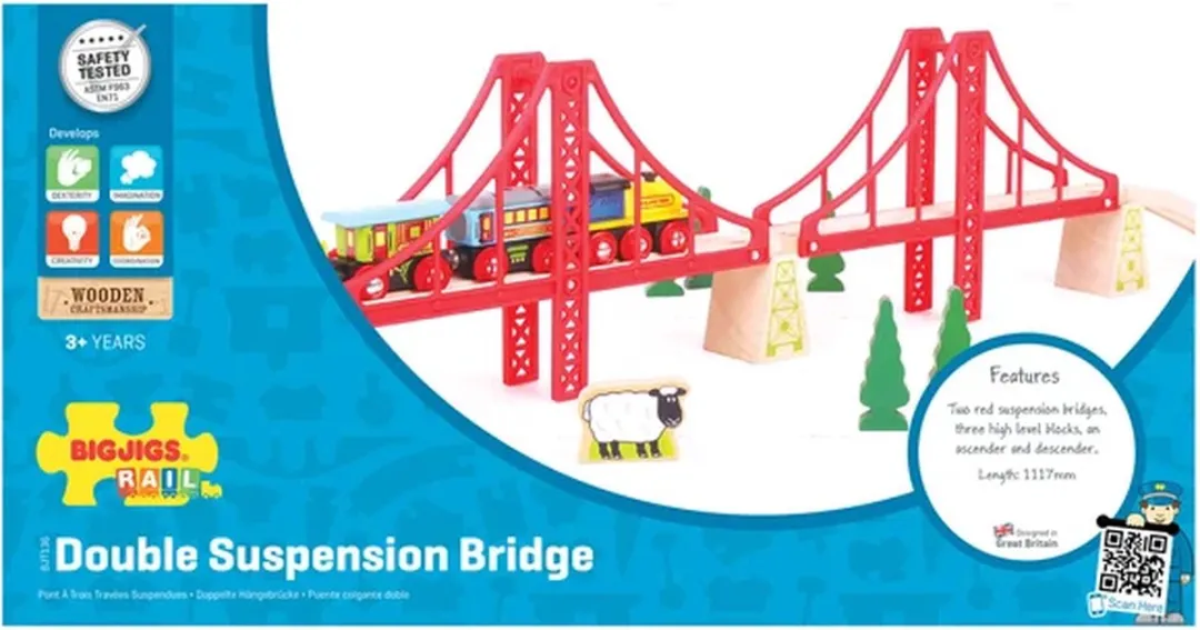 BIGJIGS Houten Rails Dubbele Hangbrug BJT136 - Rood