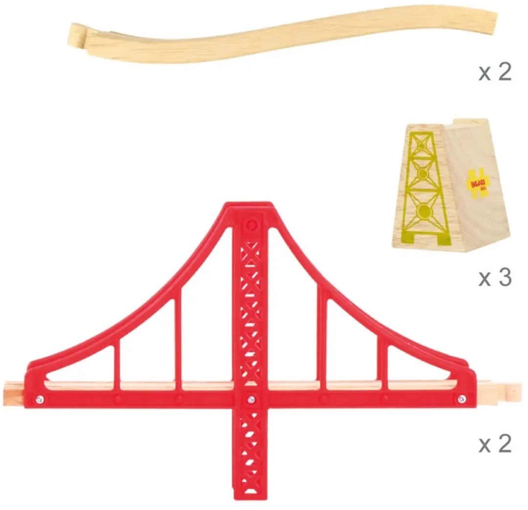 BIGJIGS Houten Rails Dubbele Hangbrug BJT136 - Rood