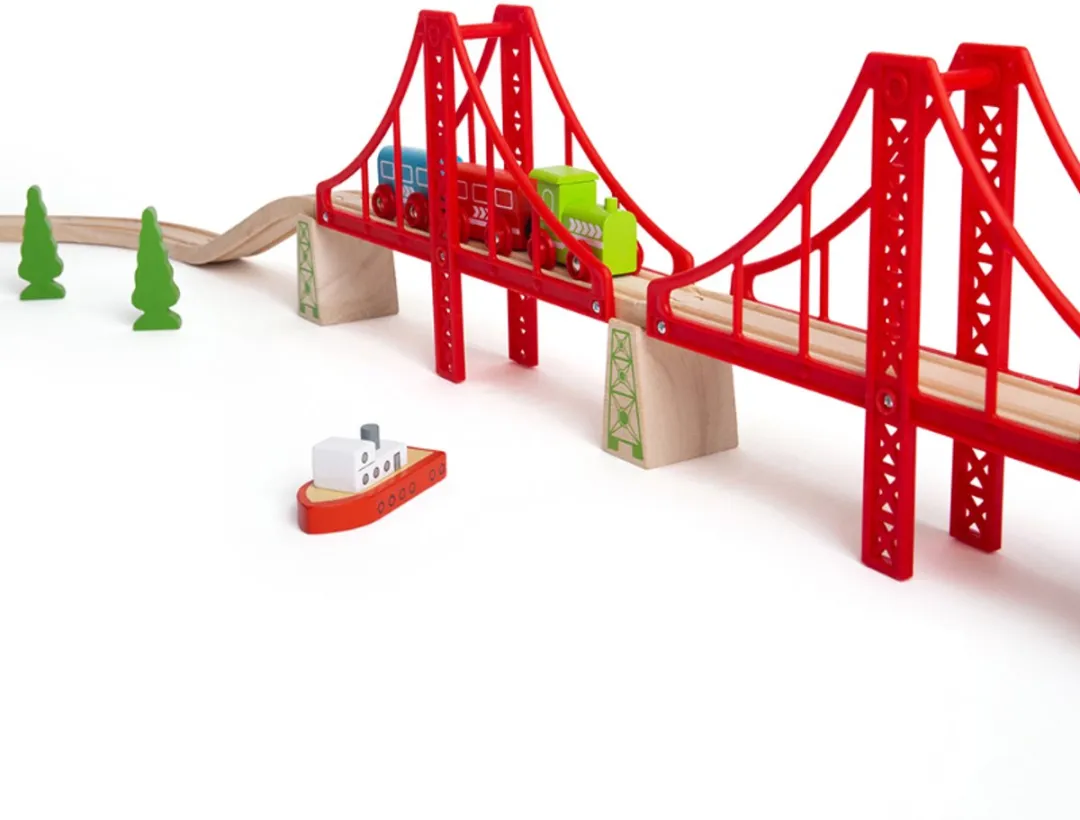 BIGJIGS Houten Rails Dubbele Hangbrug BJT136 - Rood