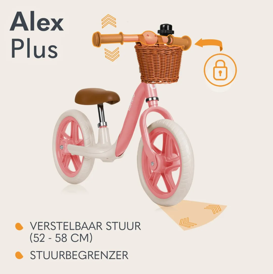 Lionelo Alex Plus Kinderloopfiets 12 Inch - Roze - Tot 30 kg