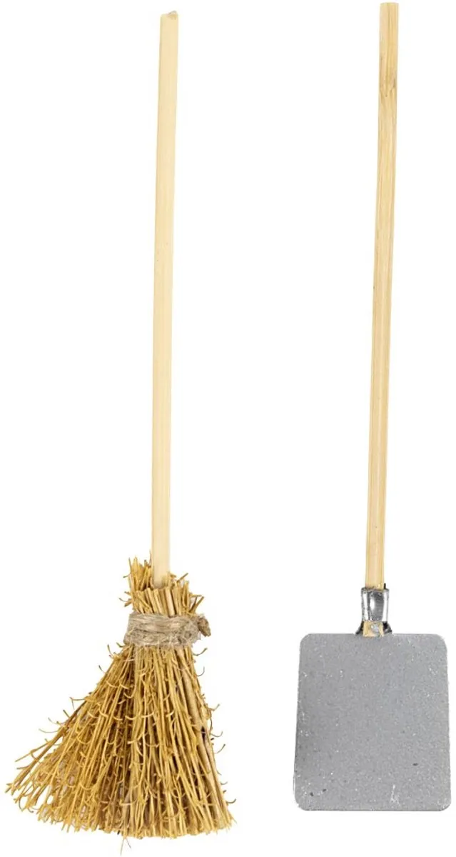 Creativ Company Miniatuur Schep en Bezem - 11cm - 2 Stuks
