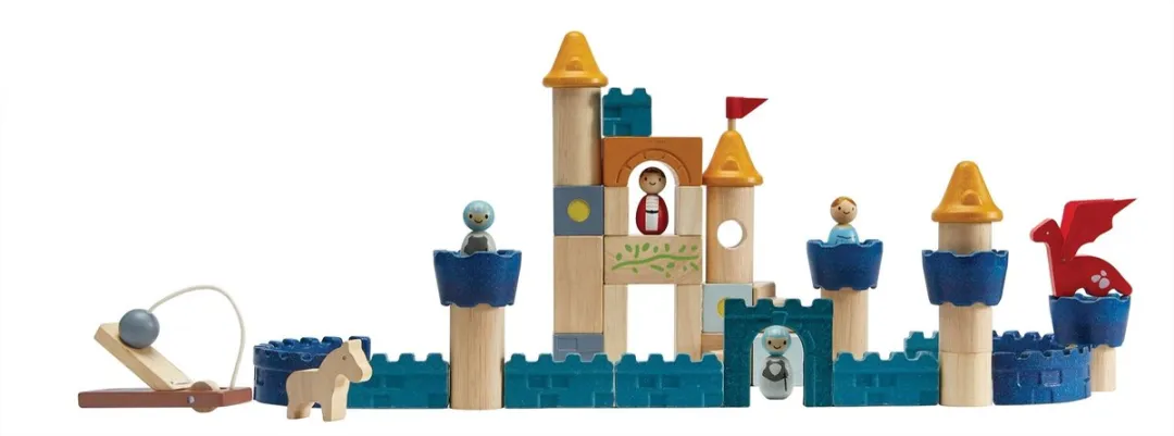 Plantoys Houten Kasteel Blokken - 47 Stuks - Multikleur