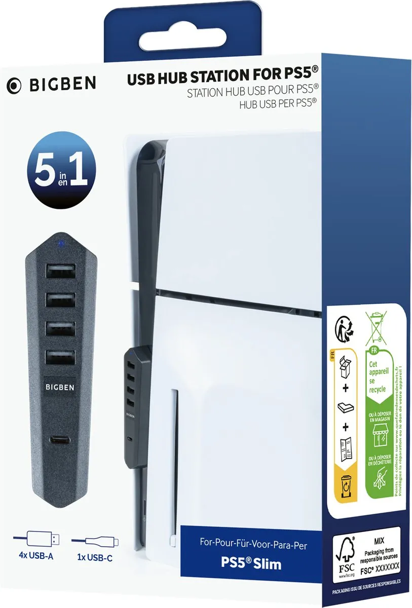 Nacon PS5SUSBHUB USB Hub - 5 Poorten - Zwart