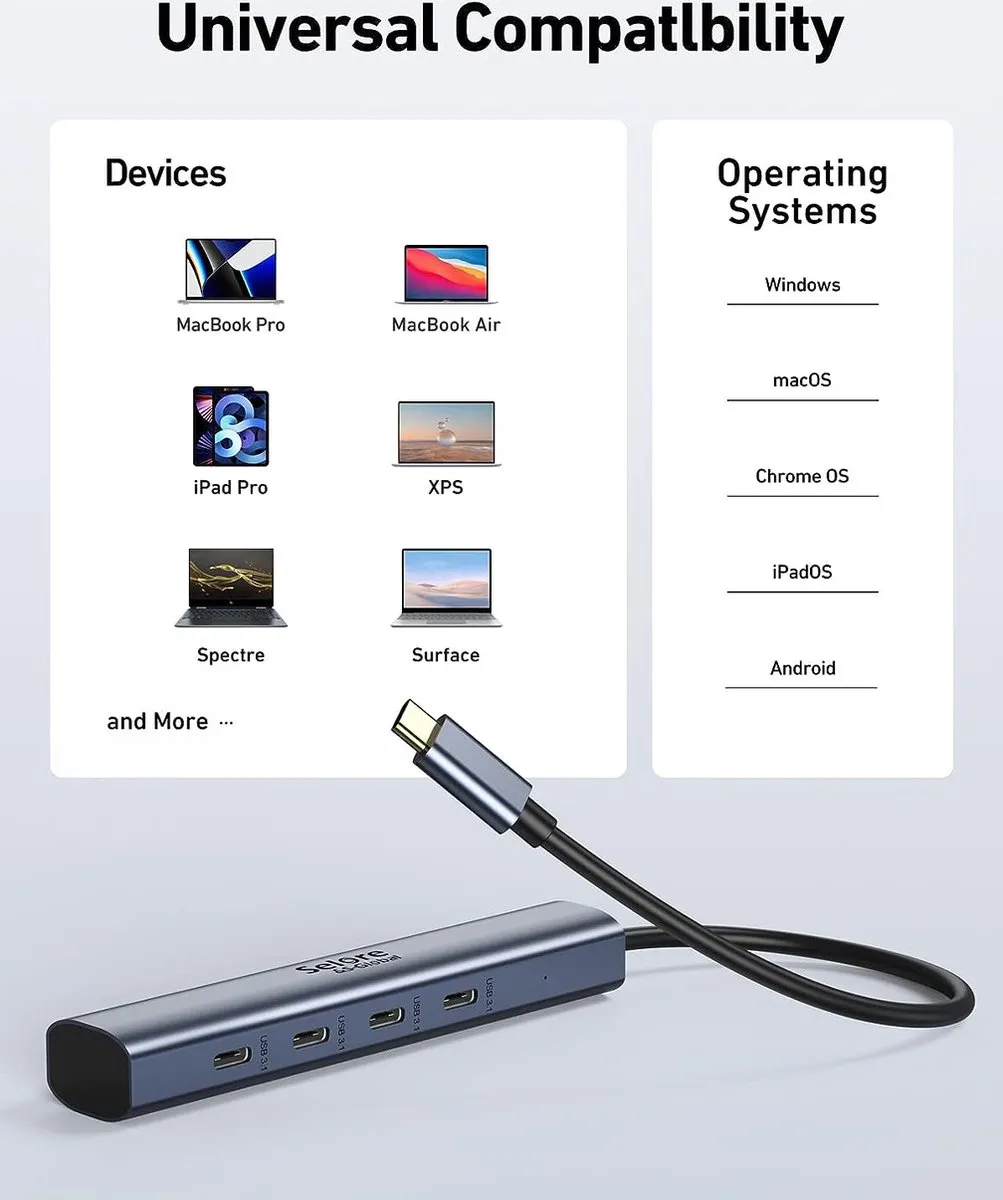 NÖRDIC USBC-HUB83 USB-C Hub 4x USB-C - 10Gbps Space Gray