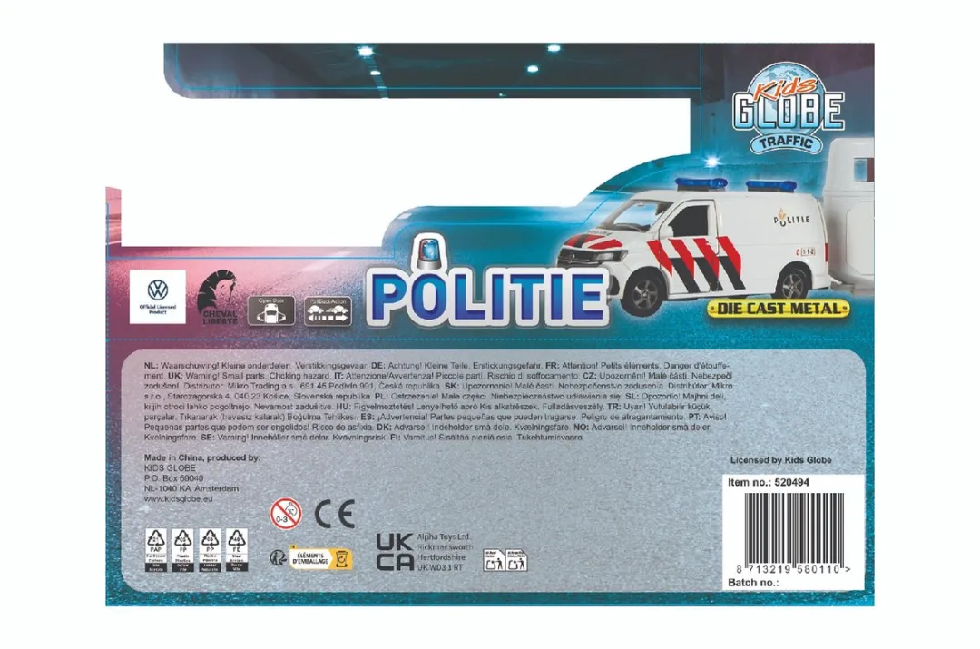 Kids Globe VW Transporter Politie met Cheval Liberté Paardentrailer - Multi kleuren