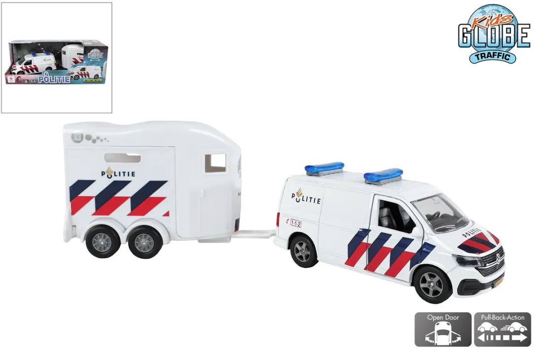 Kids Globe VW Transporter Politie met Cheval Liberté Paardentrailer - Multi kleuren
