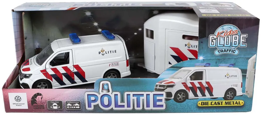 Kids Globe VW Transporter Politie met Cheval Liberté Paardentrailer - Multi kleuren