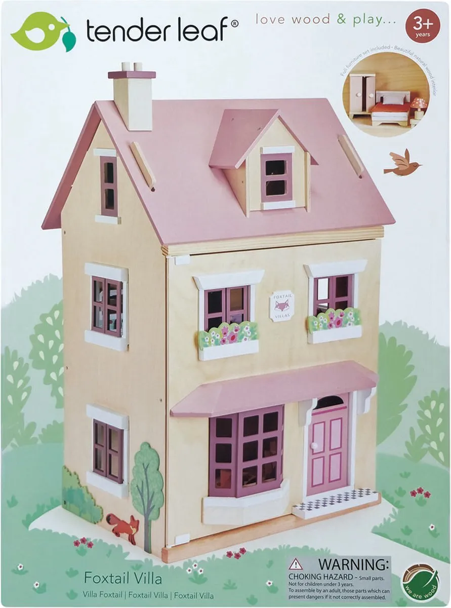 Tender Leaf Villa Foxtail XXL Poppenhuis - 40x72x90cm - 17 Meubels & 4 Poppen