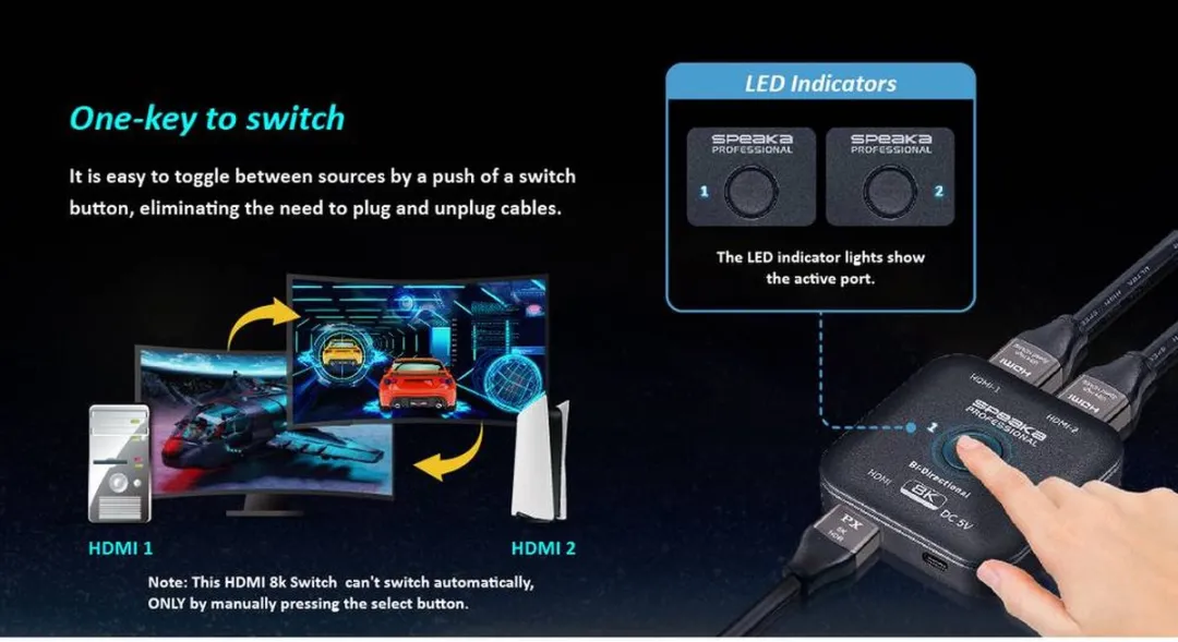SpeaKa Professional SP-11990132 HDMI-Switch 8K 60Hz - Zwart