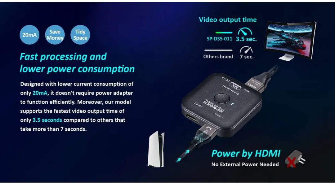 SpeaKa Professional SP-11990132 HDMI-Switch 8K 60Hz - Zwart