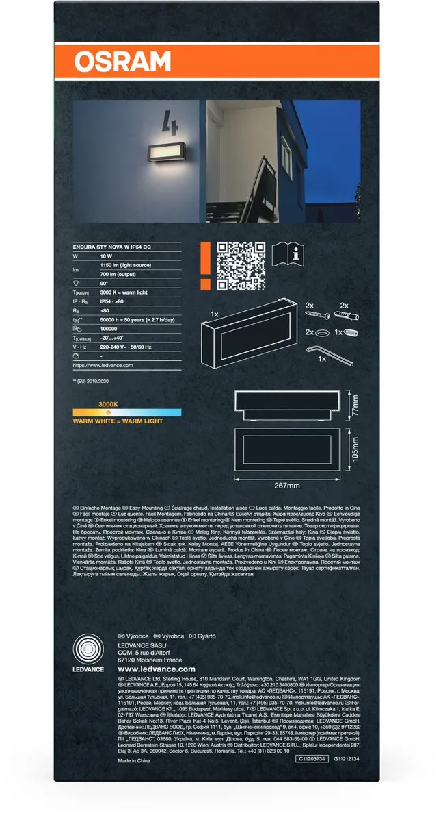 Osram Endura Style Nova LED Wandlamp 10W - 700lm Warm Wit