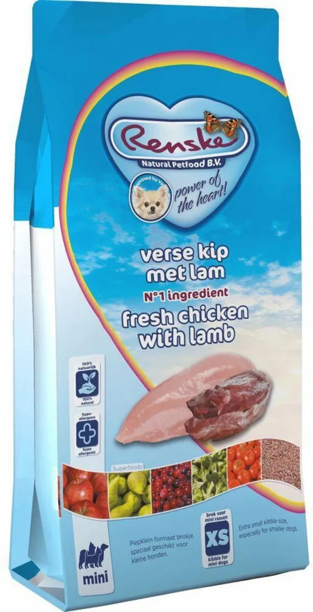 Renske Super Premium Hondenvoer Mini Kip - Lam 600g - 8 Stuks