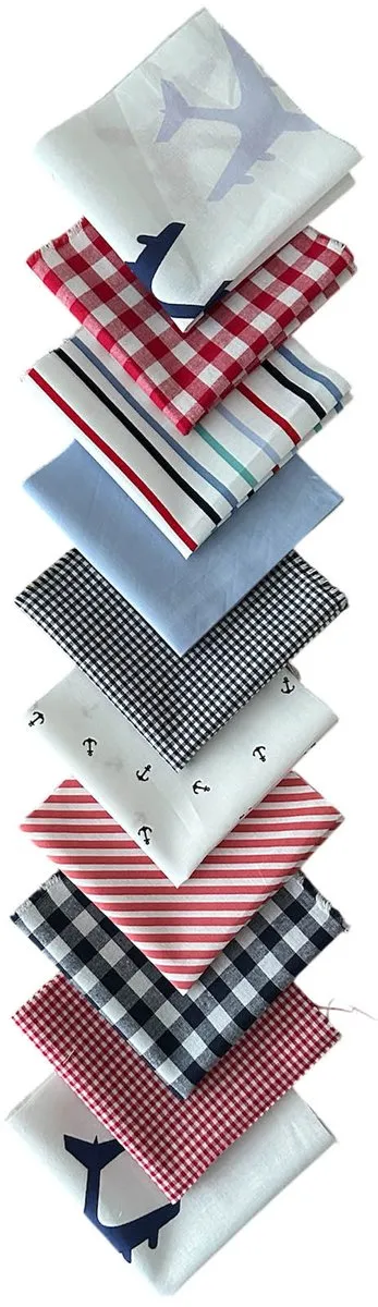 BINK Bedding Quilt Patchwork Lapjes 25x25cm - 10 Stuks - Rood/Wit/Blauw