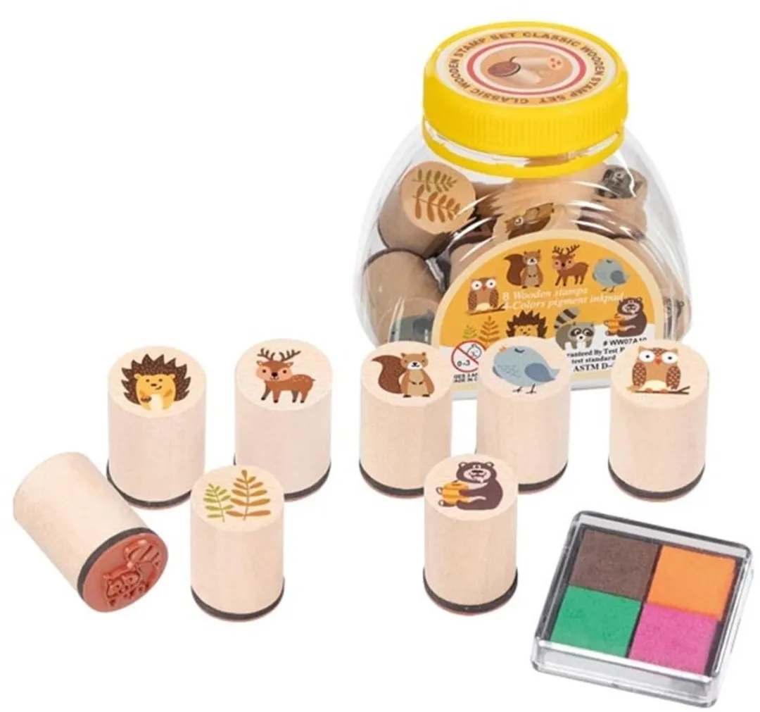 Goki Houten Stempelset Bosdieren - Multicolor