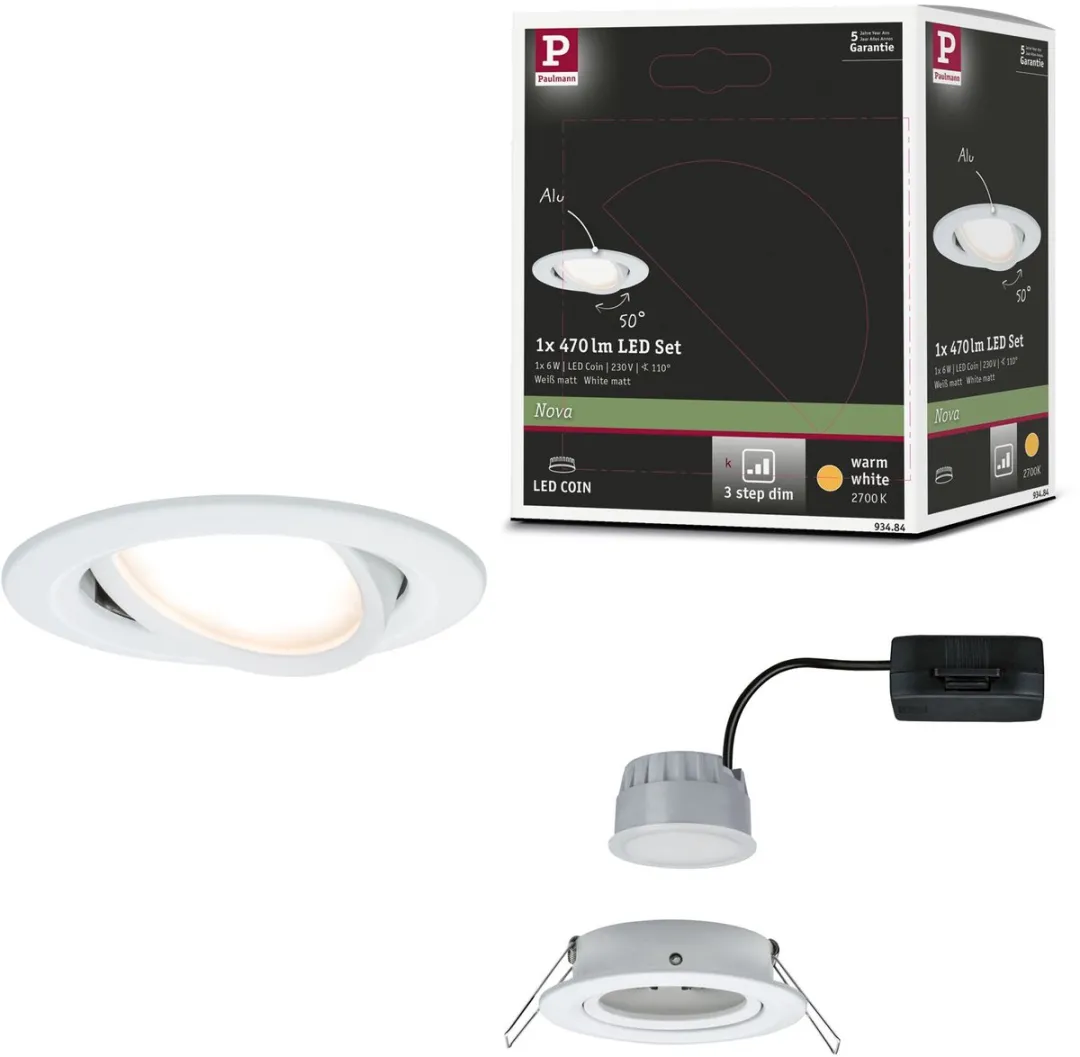 Paulmann LED-inbouwlamp Nova Coin 6W 470lm 2700K - 84mm Wit mat