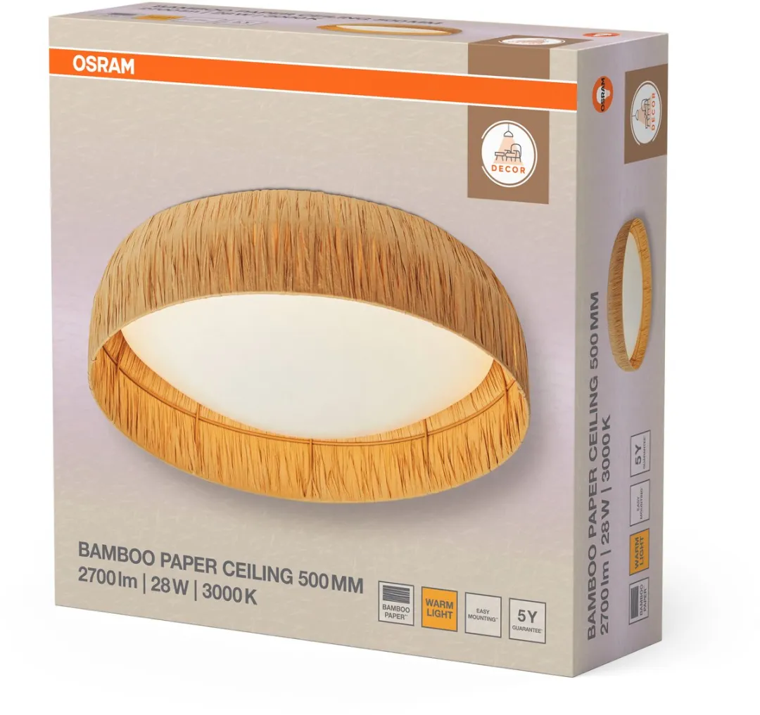 Osram Decor Bamboo Paper Ceiling 500 LED Plafondlamp - 28W 1150lm - Bruin - afbeelding 6 van 6