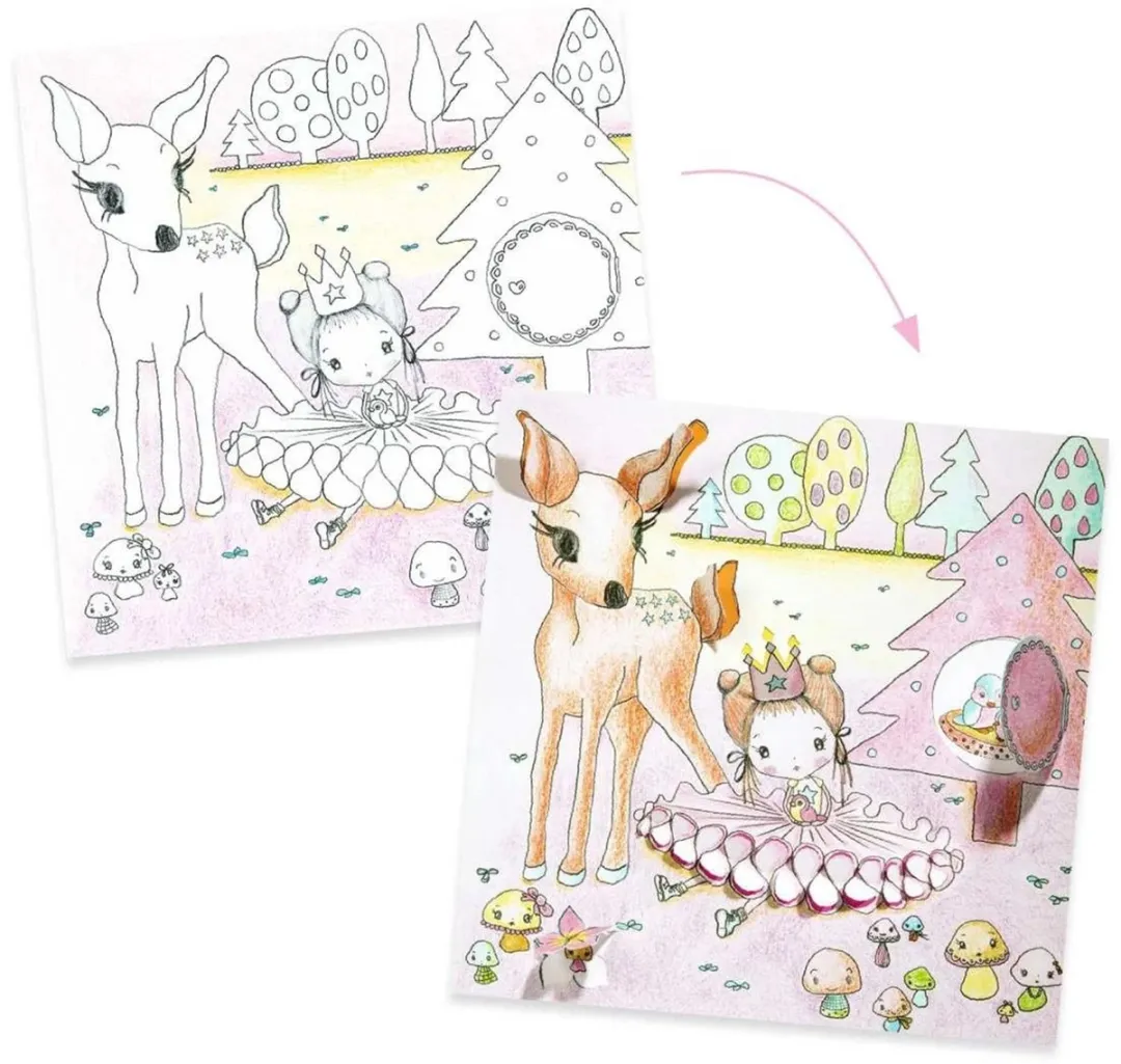Djeco Les Petites Portes de Pupi - 8 Kleurplaten Multicolor - afbeelding 4 van 6