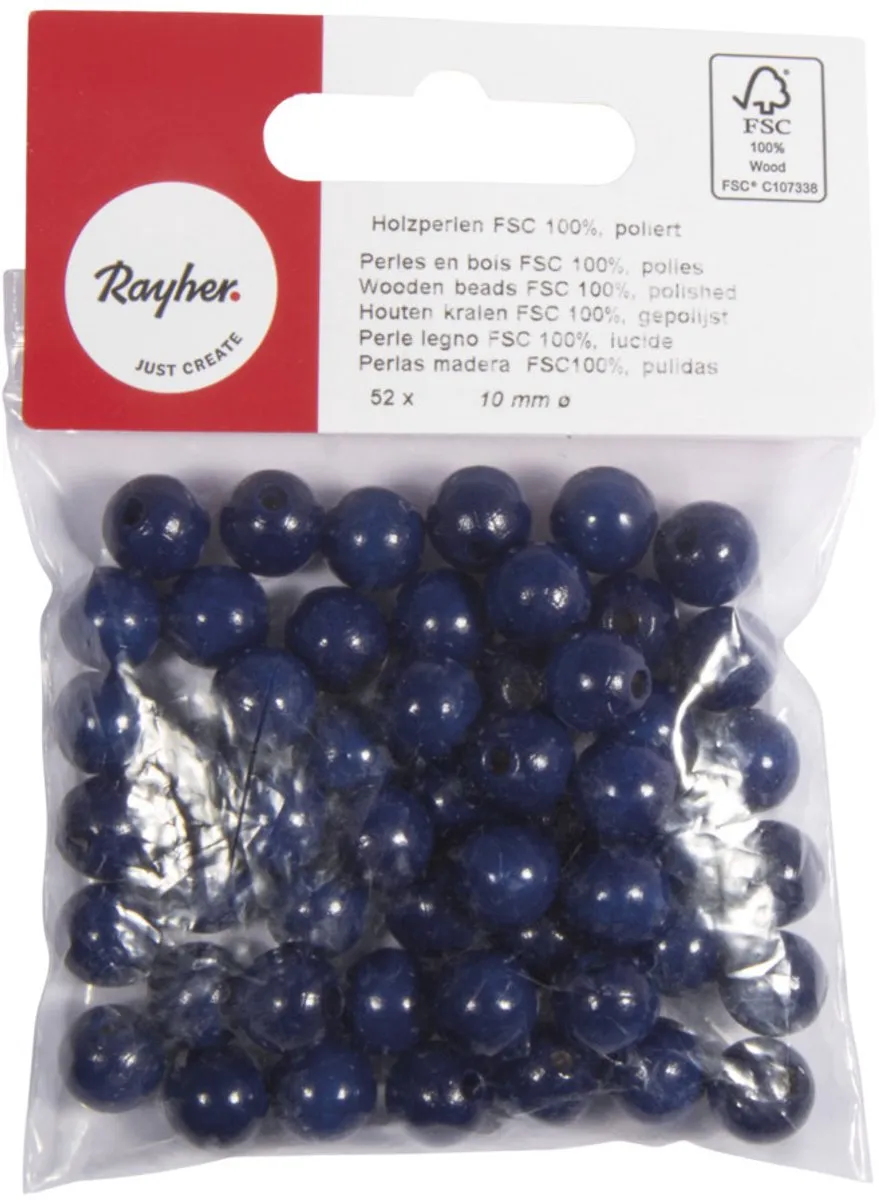 Rayher Hobby Houten Kralen Ø10mm - 52 Stuks - Donkerblauw