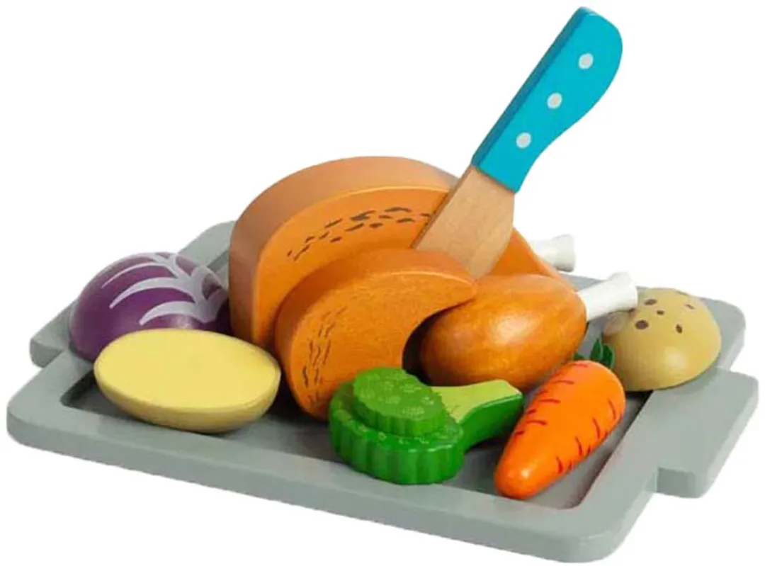 BIGJIGS Houten Gebraden Diner Speelset - 12-delig - Multikleur