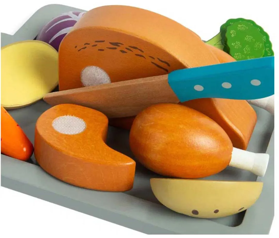 BIGJIGS Houten Gebraden Diner Speelset - 12-delig - Multikleur