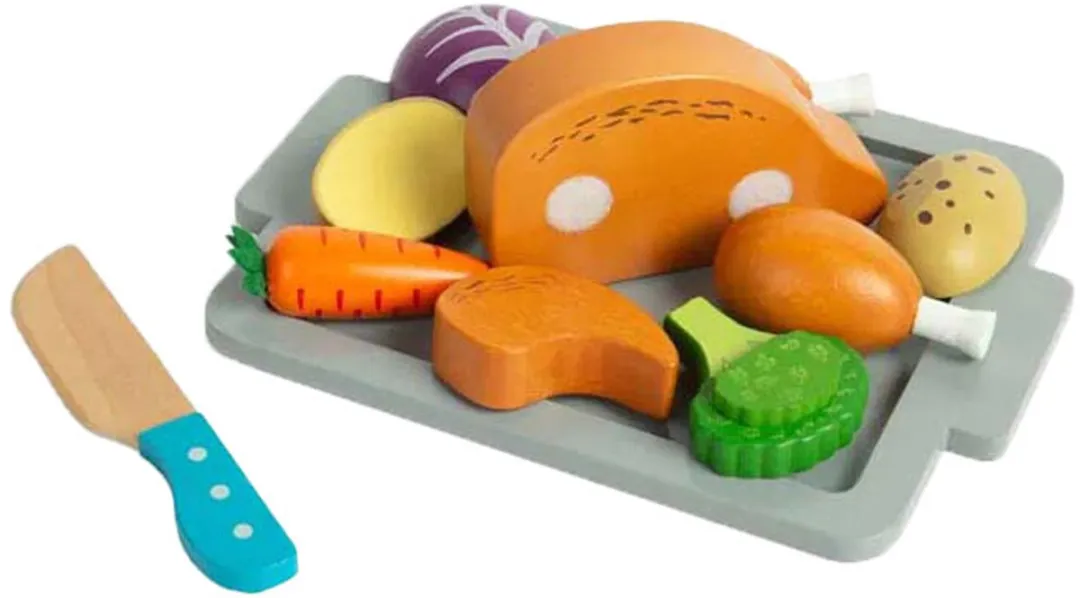 BIGJIGS Houten Gebraden Diner Speelset - 12-delig - Multikleur