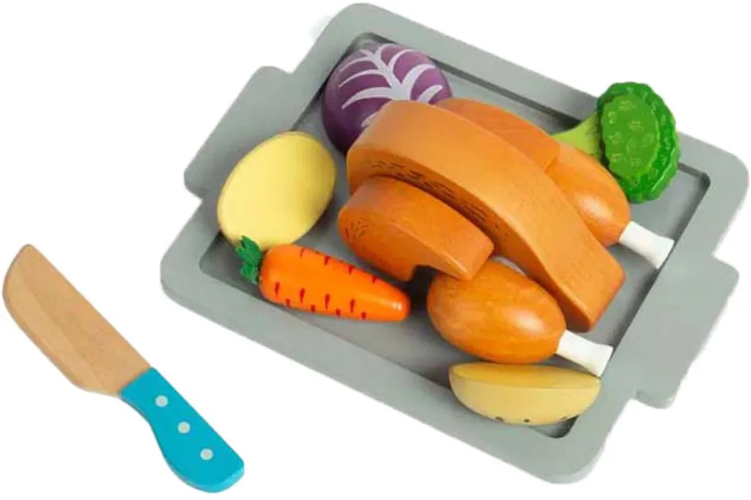 BIGJIGS Houten Gebraden Diner Speelset - 12-delig - Multikleur