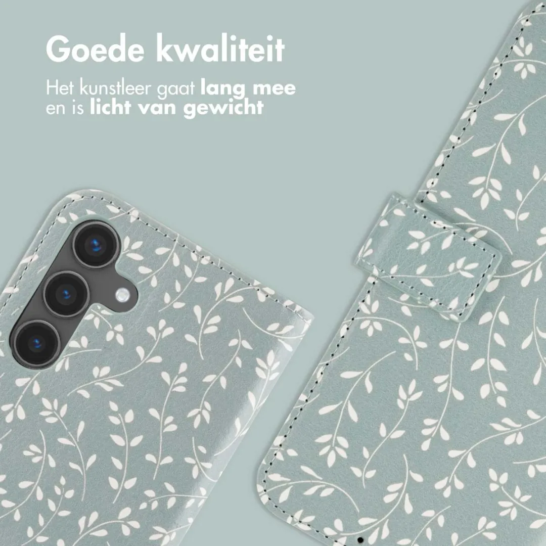 Imoshion Samsung Galaxy S24 Hoesje Smoke Green Flowers - 3 Pasjes