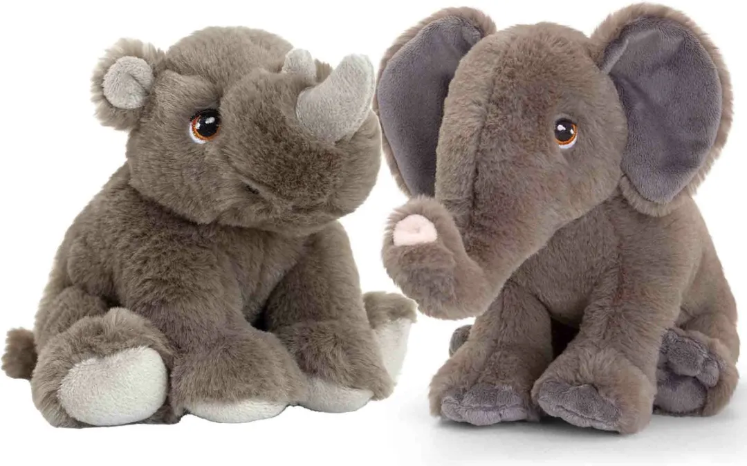 Keel Toys Pluche Safari Neushoorn & Olifant Vriendjes 25cm