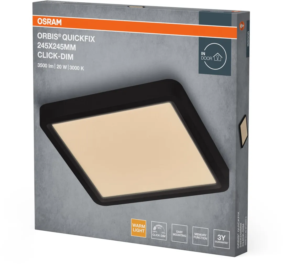 Osram Orbis Quickfix LED Plafondlamp 20W 3000K - 2100lm - Zwart