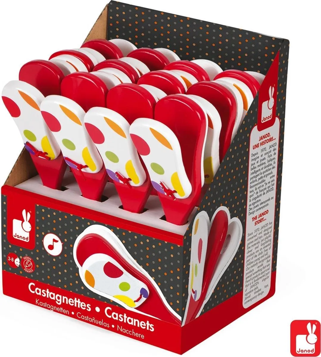 Janod Confetti Castagnette - 12 Stuks - Rood